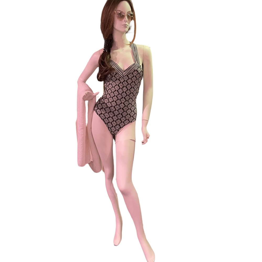 Saha 1-Piece Size S, B/W Patterned Design With B/W Stripe Straps